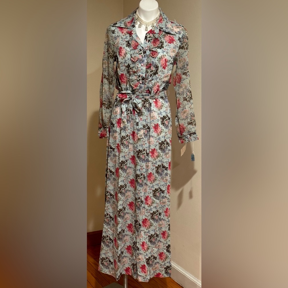 70’s Vintage Floral Boho Secretary Dress No Tag Hand Made SZ 16 But Runs Small